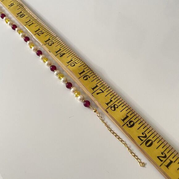 Earth mined Red Gemstone Glass Pearl Yellow Glass Beaded Necklace Statement - Picture 7 of 7